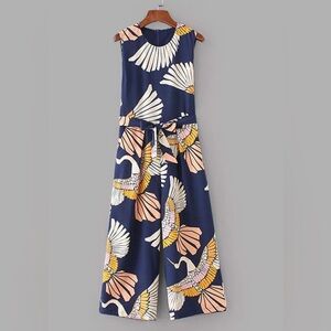 Beautiful Crane Print Jumpsuit